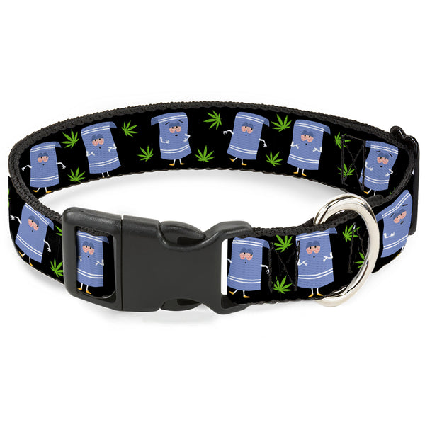 Buckle-Down Plastic Clip Collar - South Park Towlie and Scattered Pot Leaves Black