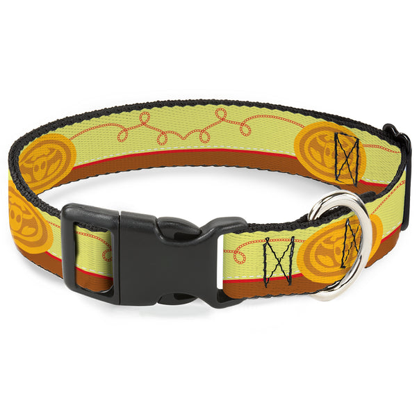 Buckle-Down Plastic Clip Collar - Toy Story Woody Bounding Cowboy Buckle Stripe Yellow/Red/Brown Buckle-Down Plastic Clip Collar - Toy Story Woody Bounding Cowboy Buckle Stripe Yellow/Red/Brown