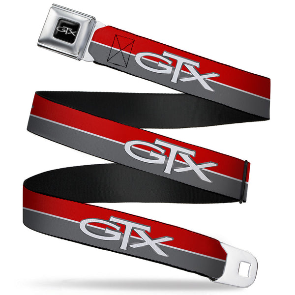 Buckle-Down Plymouth GTX Emblem Full Color Black Silver Fade White Seatbelt Belt - Plymouth GTX Emblem/Stripe Red/White/Grays Webbing