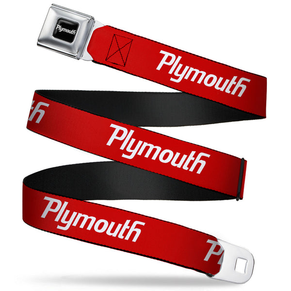Buckle-Down PLYMOUTH Text Logo Full Color Black White Seatbelt Belt - PLYMOUTH Text Logo Red/White Webbing