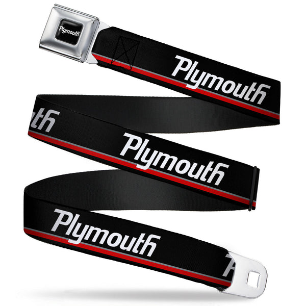 Buckle-Down PLYMOUTH Text Logo Full Color Black White Seatbelt Belt - PLYMOUTH Text/Stripe Black/White/Gray/Red Webbing
