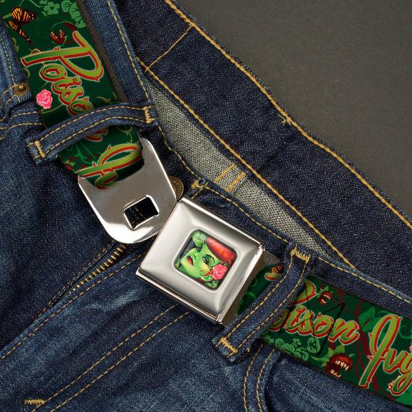 Buckle-Down Poison Ivy Pin-Up Face Full Color Seatbelt Belt - POISON IVY Bombshell Poses Greens/Reds Webbing