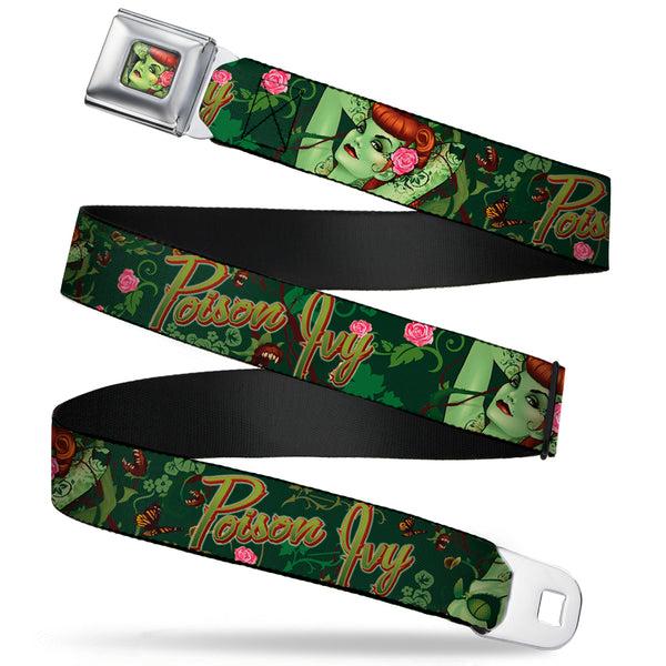 Buckle-Down Poison Ivy Pin-Up Face Full Color Seatbelt Belt - POISON IVY Bombshell Poses Greens/Reds Webbing