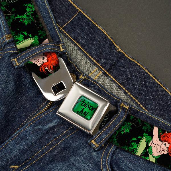 Buckle-Down POISON IVY Script Leaves Full Color Greens Black Seatbelt Belt - DC Originals Poison Ivy 3-Poses/Ivy Black/Greens Webbing