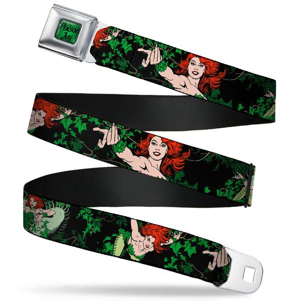 Buckle-Down POISON IVY Script Leaves Full Color Greens Black Seatbelt Belt - DC Originals Poison Ivy 3-Poses/Ivy Black/Greens Webbing