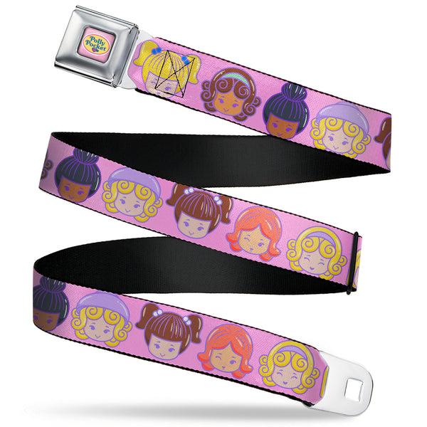 Buckle-Down POLLY POCKET Title Logo Full Color Pink Seatbelt Belt - Polly Pocket Ten Doll Face Expressions Pink Webbing