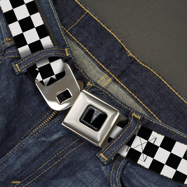 Buckle-Down Pontiac Seatbelt Belt - Checker Black/White Webbing