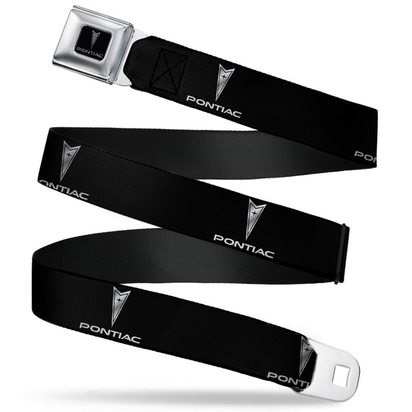 Buckle-Down Pontiac Seatbelt Belt - Pontiac Black/Silver Logo REPEAT Webbing