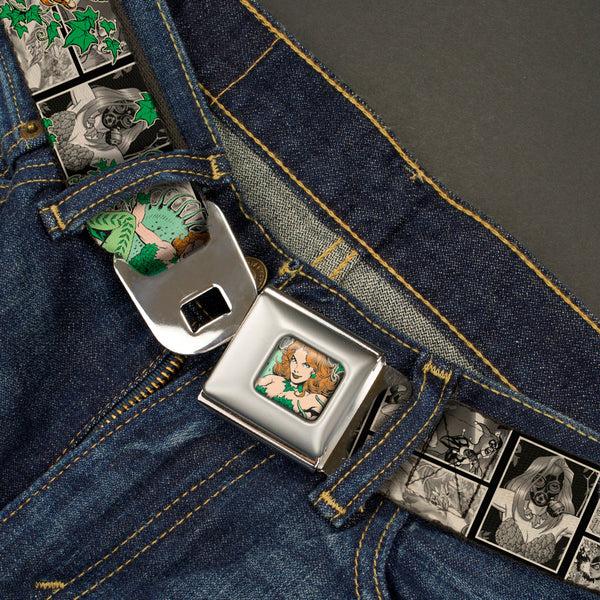 Buckle-Down Posion Ivy Face Full Color Greens Seatbelt Belt - POISON IVY Poses/Comic Scenes Grays/Greens Webbing