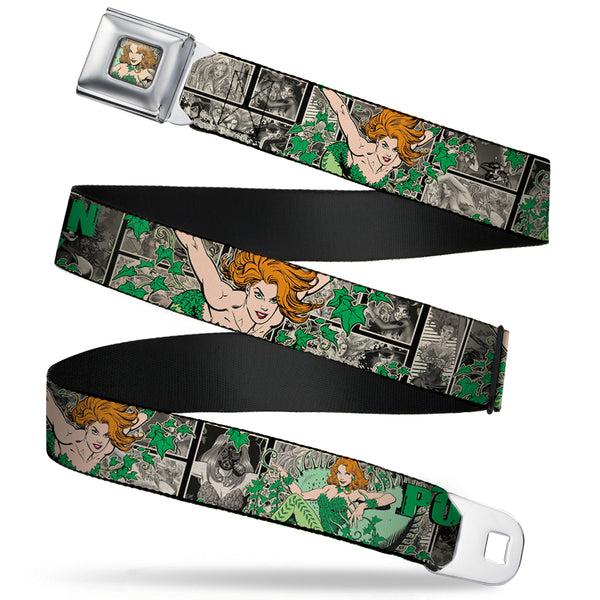 Buckle-Down Posion Ivy Face Full Color Greens Seatbelt Belt - POISON IVY Poses/Comic Scenes Grays/Greens Webbing