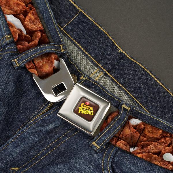 Buckle-Down POST COCOA PEBBLES Logo Full Color Brown/Yellows Seatbelt Belt - Cocoa Pebbles Vivid Cereal CLOSE-UP Browns Webbing