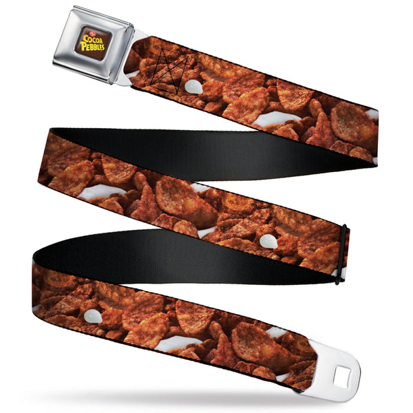 Buckle-Down POST COCOA PEBBLES Logo Full Color Brown/Yellows Seatbelt Belt - Cocoa Pebbles Vivid Cereal CLOSE-UP Browns Webbing