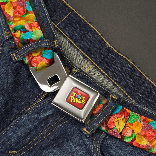 Buckle-Down POST FRUITY PEBBLES Logo Full Color Red/Multi Color Seatbelt Belt - Fruity Pebbles Vivid Cereal CLOSE-UP Multi Color Webbing