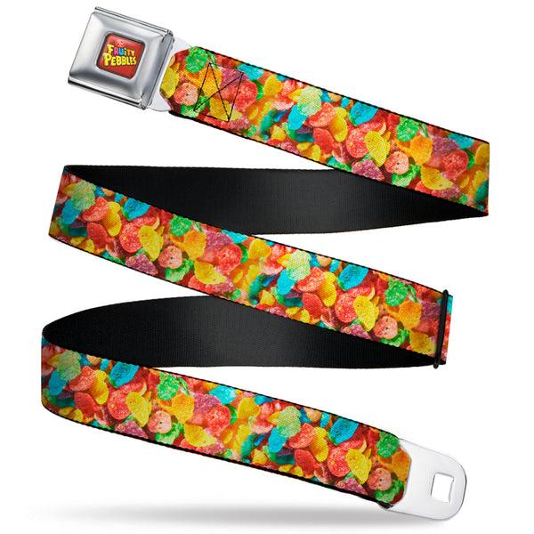 Buckle-Down POST FRUITY PEBBLES Logo Full Color Red/Multi Color Seatbelt Belt - Fruity Pebbles Vivid Cereal CLOSE-UP Multi Color Webbing
