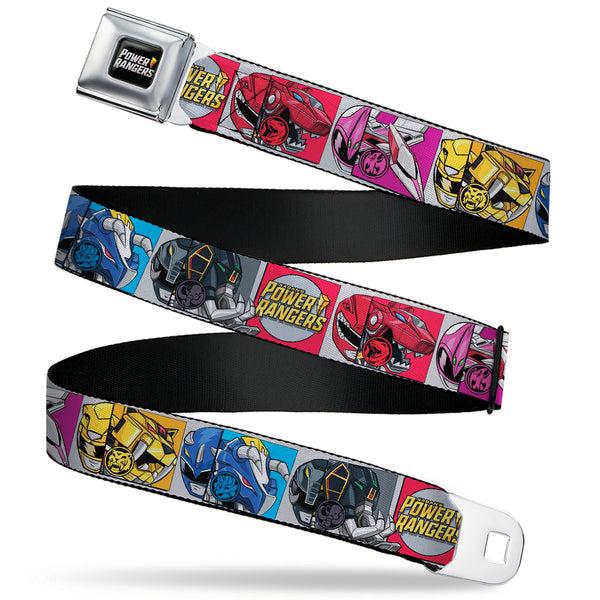 Buckle-Down POWER RANGERS Bolt Logo Full Color Black/Gray/Yellows Seatbelt Belt - SABAN'S POWER RANGERS Ranger Zord and Icon Blocks and Title Logo Webbing