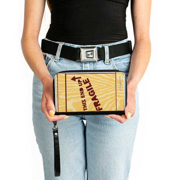 Buckle-Down PU Zip Around Wallet Rectangle - A Christmas Story FRAGILE Lamp Crate Tan/Brown
