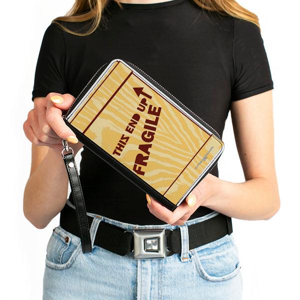 Buckle-Down PU Zip Around Wallet Rectangle - A Christmas Story FRAGILE Lamp Crate Tan/Brown