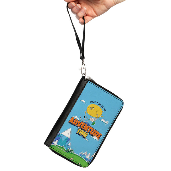 Buckle-Down PU Zip Around Wallet Rectangle - ADVENTURE TIME Jake And Finn WHAT TIME IS IT Flying Pose Blue