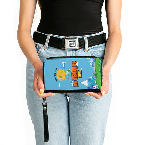 Buckle-Down PU Zip Around Wallet Rectangle - ADVENTURE TIME Jake And Finn WHAT TIME IS IT Flying Pose Blue