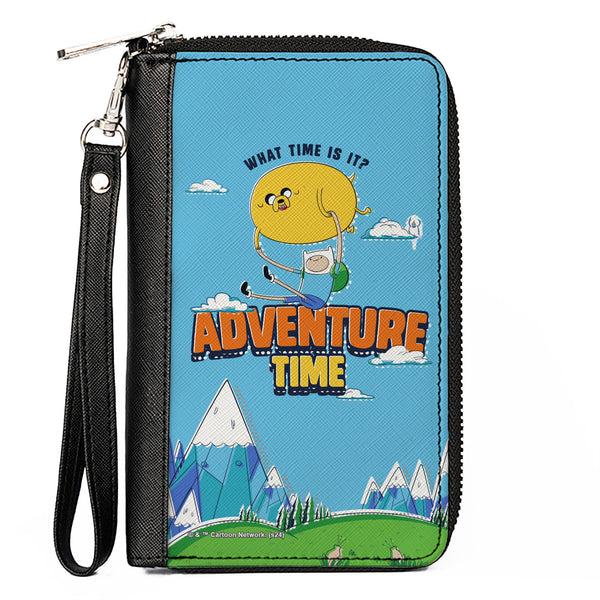 Buckle-Down PU Zip Around Wallet Rectangle - ADVENTURE TIME Jake and Finn WHAT TIME IS IT Flying Pose Blue