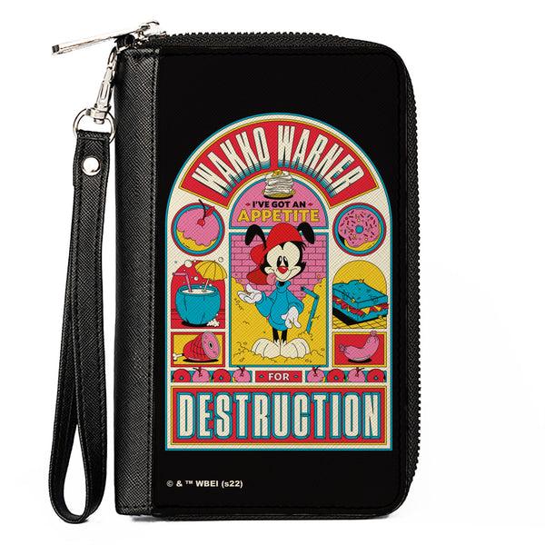 Buckle-Down PU Zip Around Wallet Rectangle - Animaniacs WAKKO WARNER APPETITE FOR DESCTRUCTION Pose Black