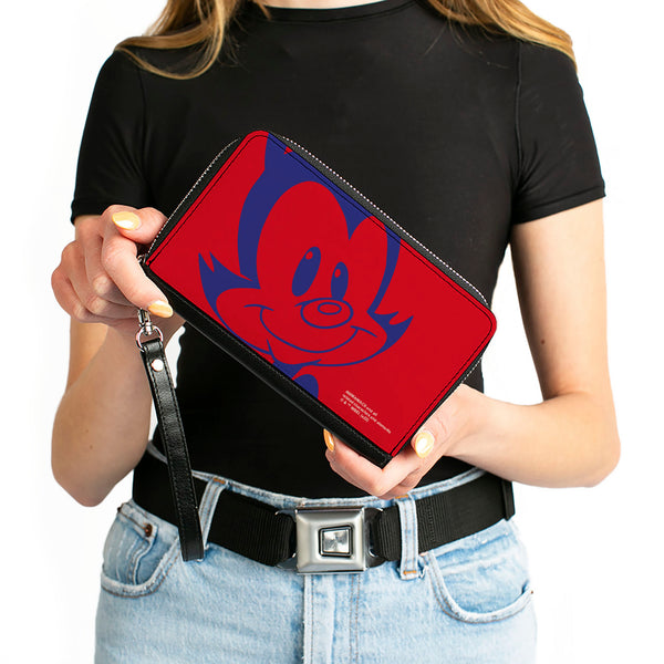 Buckle-Down PU Zip Around Wallet Rectangle - Animaniacs Yakko Smiling Face Close-Up Red Blue