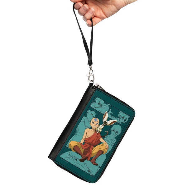 Buckle-Down PU Zip Around Wallet Rectangle - Avatar Last Airbender Aang And Momo Pose With Character Blocks Teals