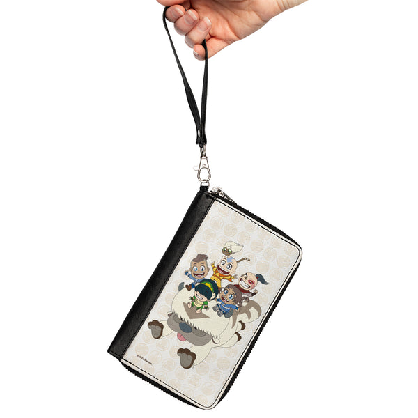 Buckle-Down PU Zip Around Wallet Rectangle - Avatar Last Airbender Chibi Characters Group Pose On Appa With Icon Beige/Tan
