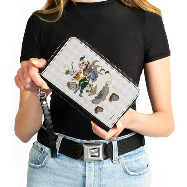 Buckle-Down PU Zip Around Wallet Rectangle - Avatar Last Airbender Chibi Characters Group Pose On Appa With Icon Beige/Tan