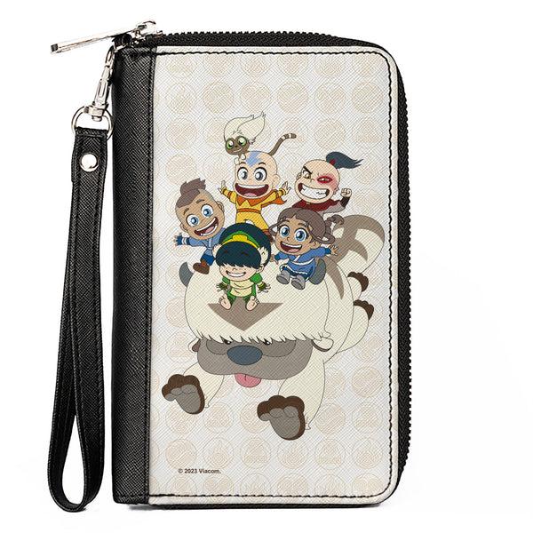 Buckle-Down PU Zip Around Wallet Rectangle - Avatar Last Airbender Chibi Characters Group Pose on Appa with Icon Beige/Tan