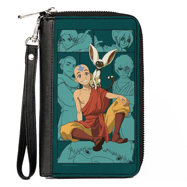 Buckle-Down PU Zip Around Wallet Rectangle - Avatar Last Airbender Aang and Momo Pose with Character Blocks Teals