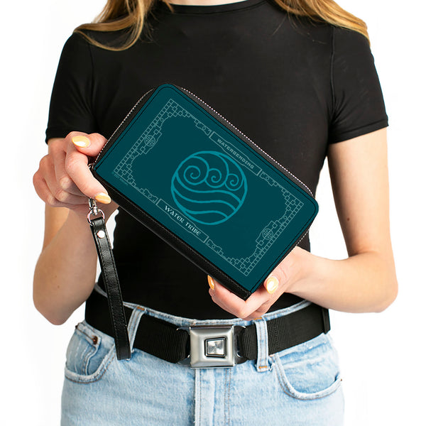 Buckle-Down PU Zip Around Wallet Rectangle - Avatar The Last Airbender WATERBENDING WATER TRIBE Icon Blues
