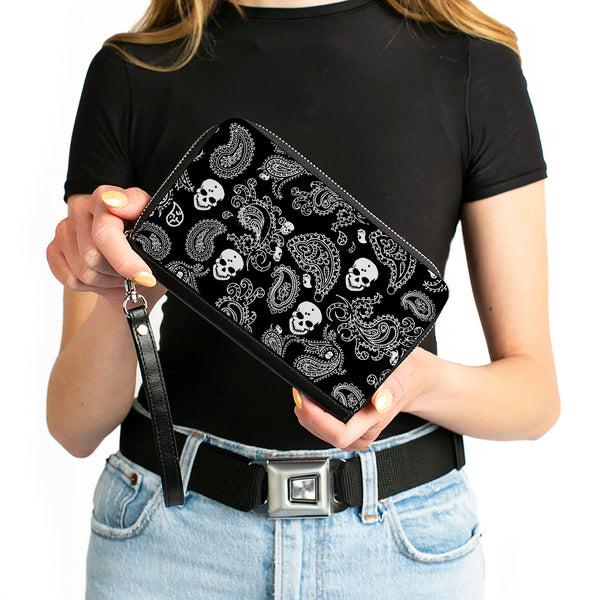 Buckle-Down PU Zip Around Wallet Rectangle - Bandana/Skulls Black/White