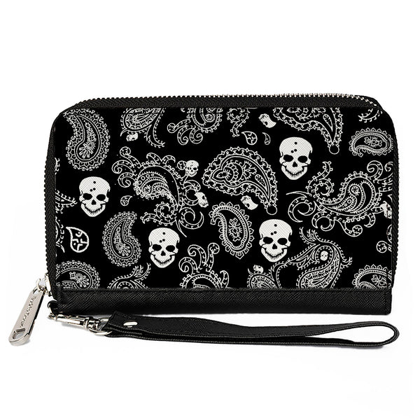 Buckle-Down PU Zip Around Wallet Rectangle - Bandana/Skulls Black/White