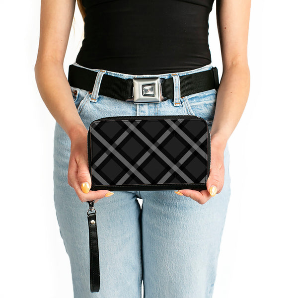 Buckle-Down PU Zip Around Wallet Rectangle - Buffalo Plaid X Charcoal/Black/Gray