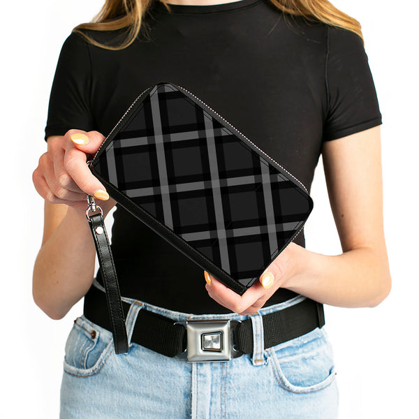 Buckle-Down PU Zip Around Wallet Rectangle - Buffalo Plaid X Charcoal/Black/Gray