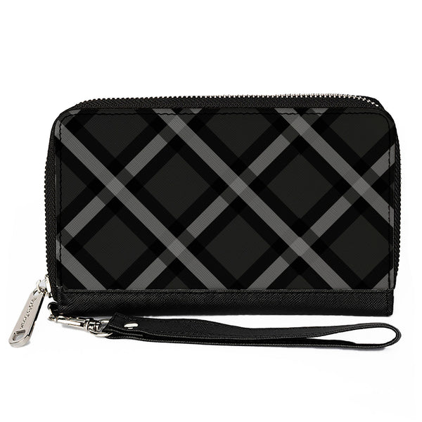 Buckle-Down PU Zip Around Wallet Rectangle - Buffalo Plaid X Charcoal/Black/Gray
