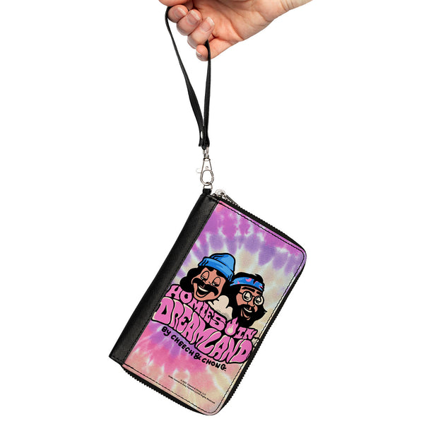 Buckle-Down PU Zip Around Wallet Rectangle - Cheech And Chong HOMIES IN DREAMLAND Title Logo Tie Dye Pinks