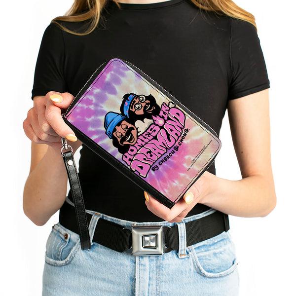 Buckle-Down PU Zip Around Wallet Rectangle - Cheech And Chong HOMIES IN DREAMLAND Title Logo Tie Dye Pinks