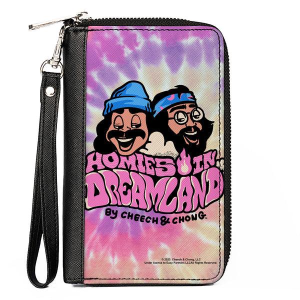 Buckle-Down PU Zip Around Wallet Rectangle - Cheech and Chong HOMIES IN DREAMLAND Title Logo Tie Dye Pinks