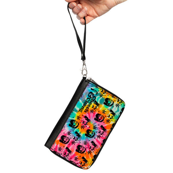 Buckle-Down PU Zip Around Wallet Rectangle - CHEECH & CHONG Caricature Faces Pot Leaves Scattered Tie Dye Multi Color/Black