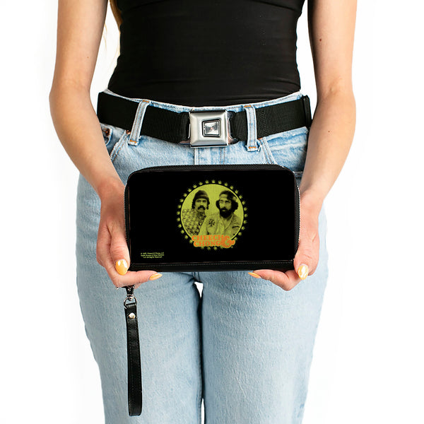 Buckle-Down PU Zip Around Wallet Rectangle - CHEECH & CHONG Next Movie Pose Black/Green/Orange