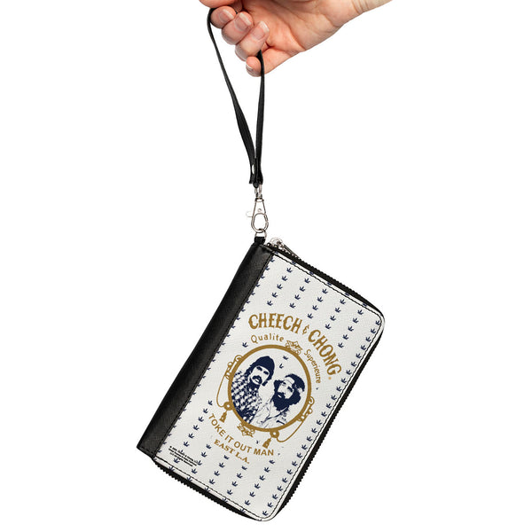 Buckle-Down PU Zip Around Wallet Rectangle - CHEECH & CHONG Rolling Papers Mirror Pot Leaves White/Blue/Gold