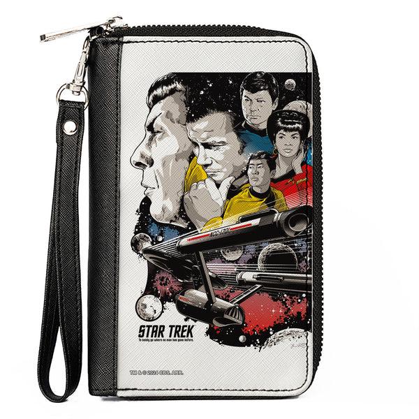 Buckle-Down PU Zip Around Wallet Rectangle - Classic Star Trek Crew and Enterprise Poster White/Multi Color