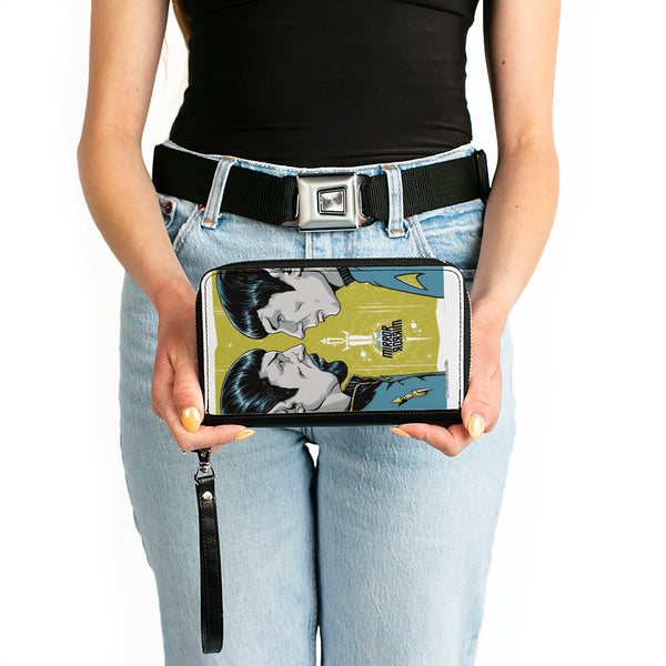 Buckle-Down PU Zip Around Wallet Rectangle - Classic Star Trek MIRROR MIRROR Spock Characters Greens/Blues