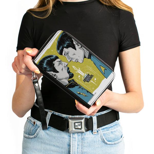Buckle-Down PU Zip Around Wallet Rectangle - Classic Star Trek MIRROR MIRROR Spock Characters Greens/Blues