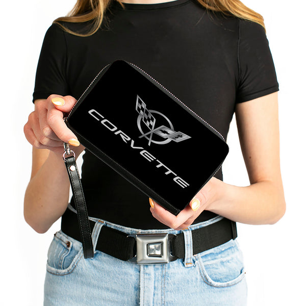 Buckle-Down PU Zip Around Wallet Rectangle - Corvette Black/Silver