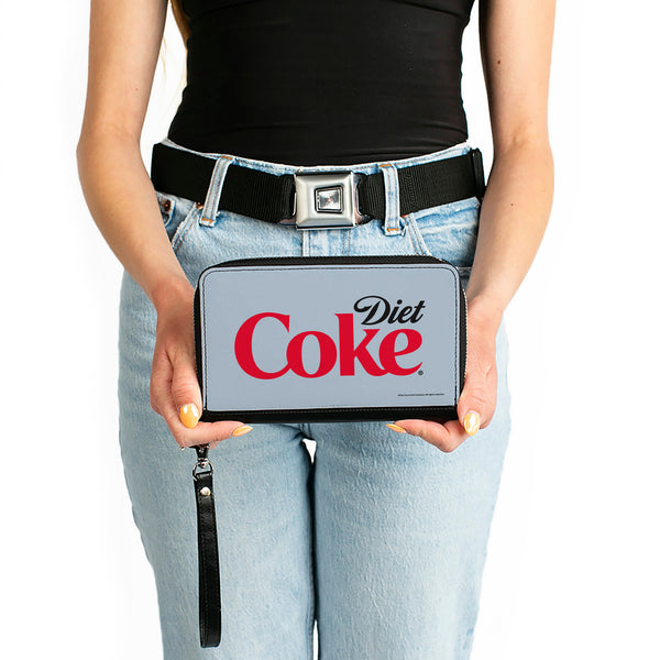 Buckle-Down PU Zip Around Wallet Rectangle - DIET COKE Logo Centered Light Gray/Black/Red