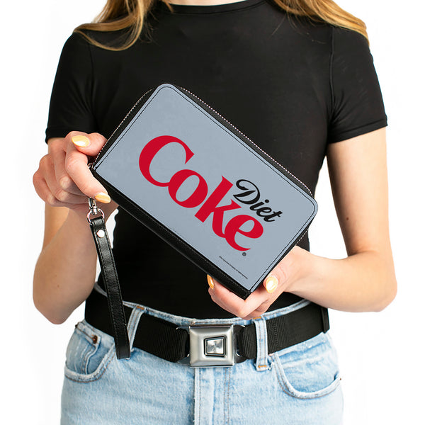 Buckle-Down PU Zip Around Wallet Rectangle - DIET COKE Logo Centered Light Gray/Black/Red