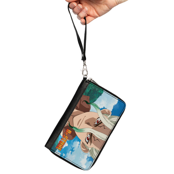 Buckle-Down PU Zip Around Wallet Rectangle - DR. STONE Senku Ishigami New World Map Pose And Title Logo